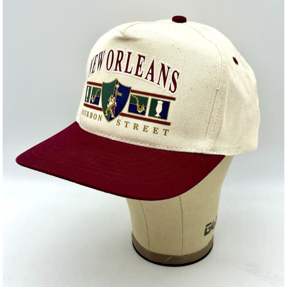 Vtg 90’s New Orleans Bourbon Street Burgundy Cream Snapback Trucker Hat NWOT - Picture 2 of 9